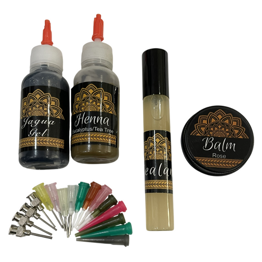 Combo Kit Bottles | 1 Jagua Gel and 1 Henna Bottle, Aftercare Balm, Sealant, Designs & Instructions (Copy)